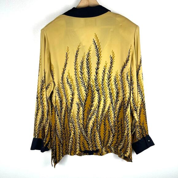 Bob Mackey Wearable Art Long Sleeve Button Up Vine Print Silk Blouse Women's 1X - Picture 2 of 10